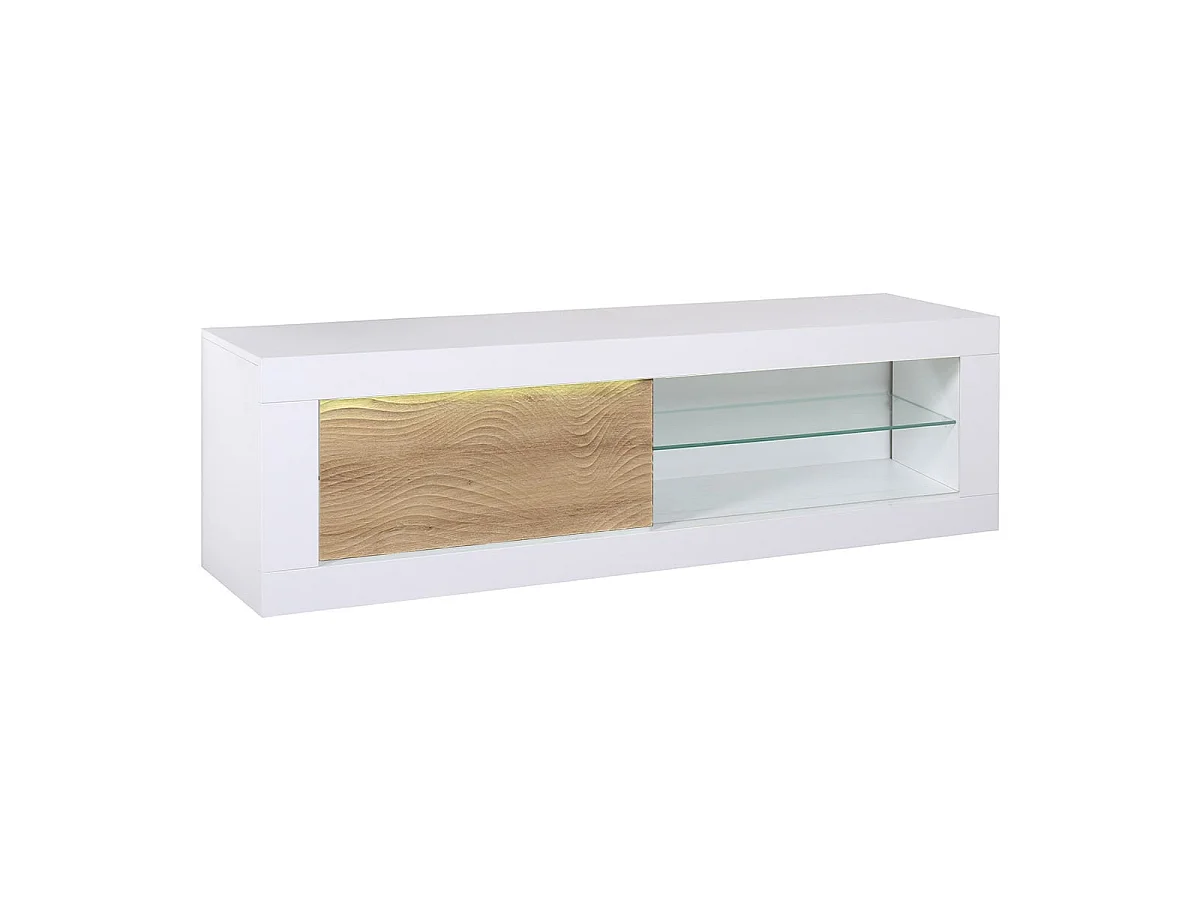 DAYTON OAK - Meuble TV Effet Chêne à Relief Porte Coulissante et Leds