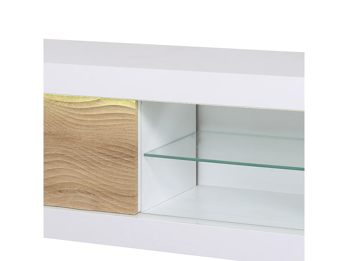 DAYTON OAK - Meuble TV Effet Chêne à Relief Porte Coulissante et Leds