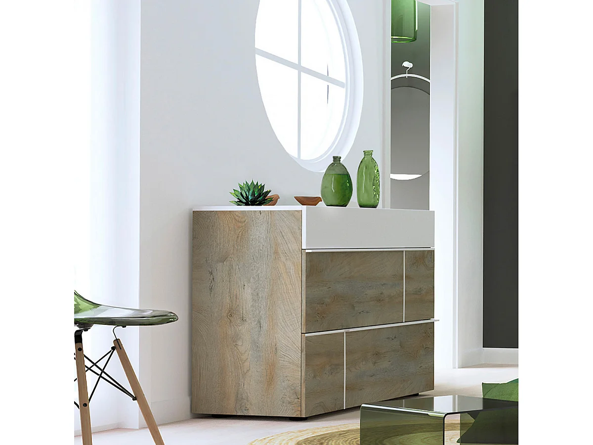 NINO LIGHT - Lit 160x200cm avec Leds et Chevets Suspendus + Commode