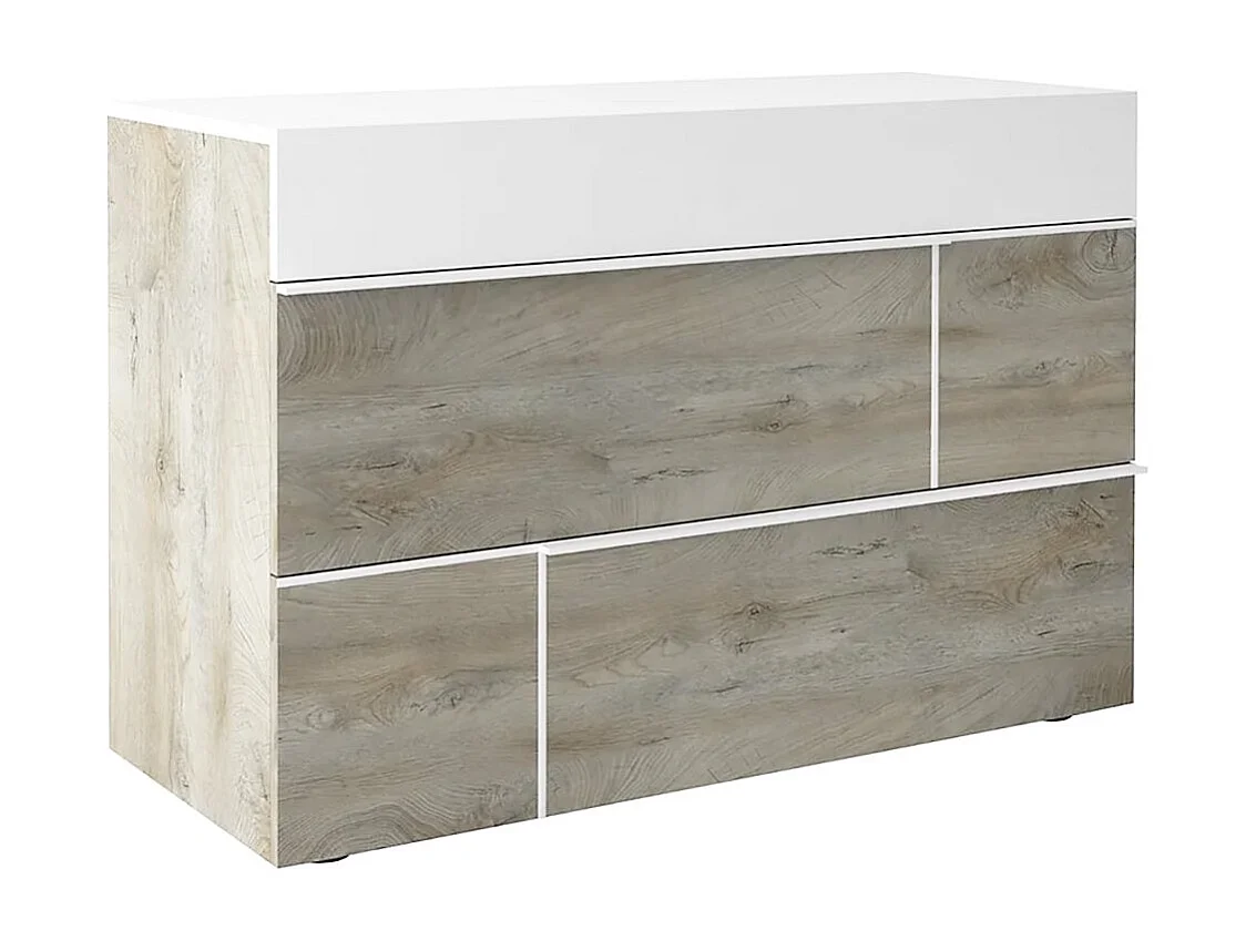 NINO LIGHT - Lit 160x200cm avec Leds et Chevets Suspendus + Commode