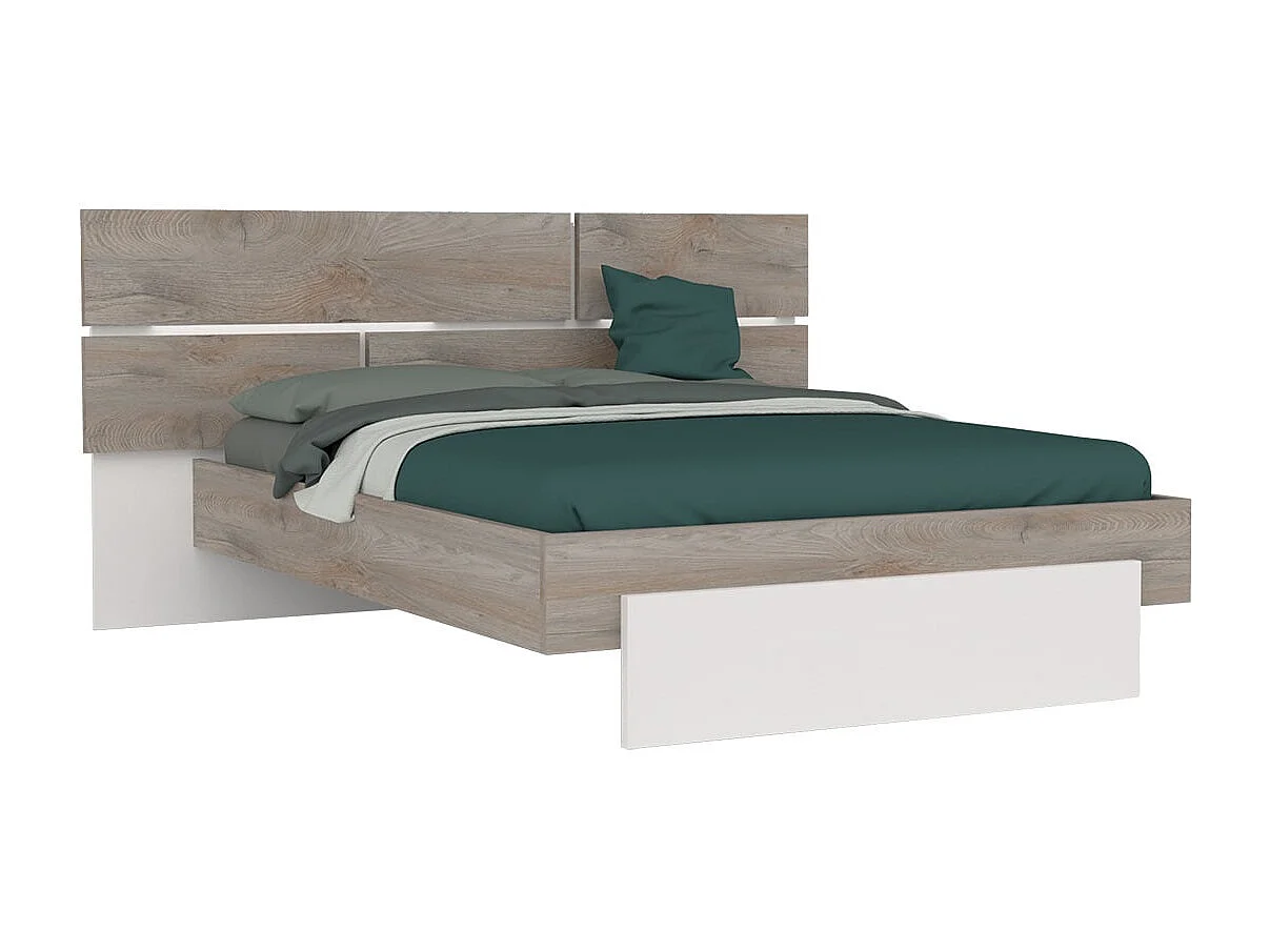 NINO LIGHT - Lit 140x190cm avec Leds et Chevets à Poser + Armoire 3P