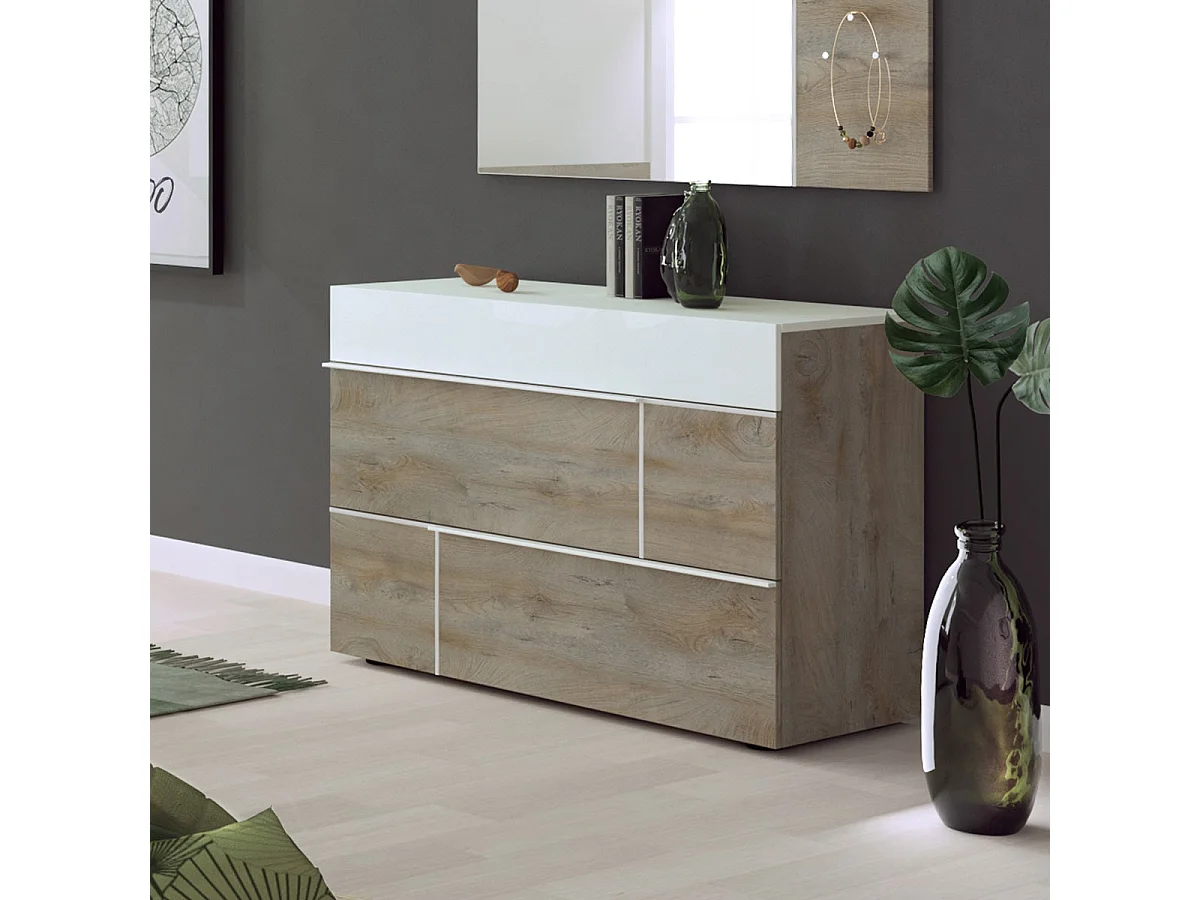 NINO LIGHT - Lit 180x200cm avec Leds et Chevets à Poser + Commode