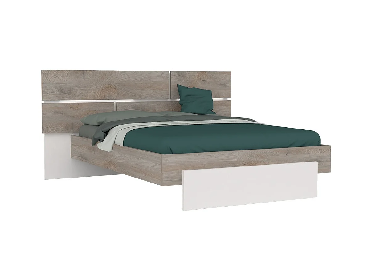 NINO LIGHT - Lit 160x200cm avec Leds et Chevets à Poser + Armoire 3P