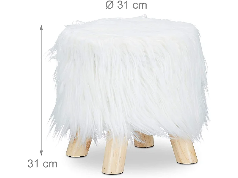 Pouf sgabello in pelo finto pelo 4 gambe legno bianco 13_0002796