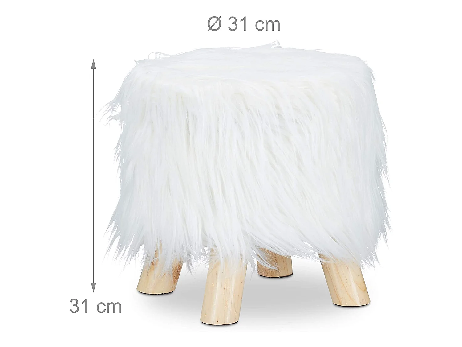 Taburete puf pelo pelo sintético 4 patas madera blanca 13_0002796