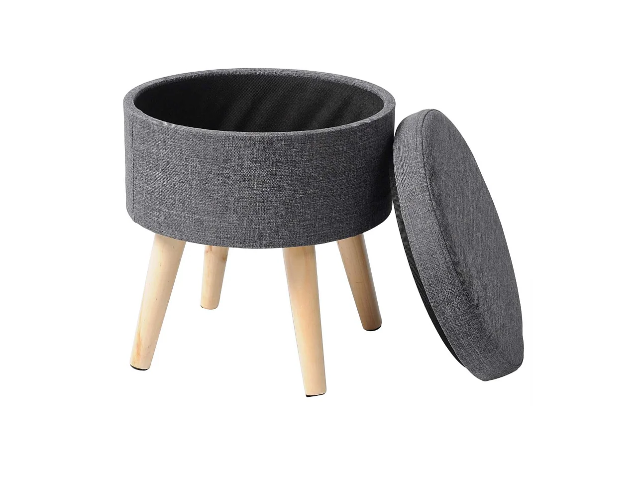 Banqueta de linho com tampa removível cinza escuro 19_0000520
