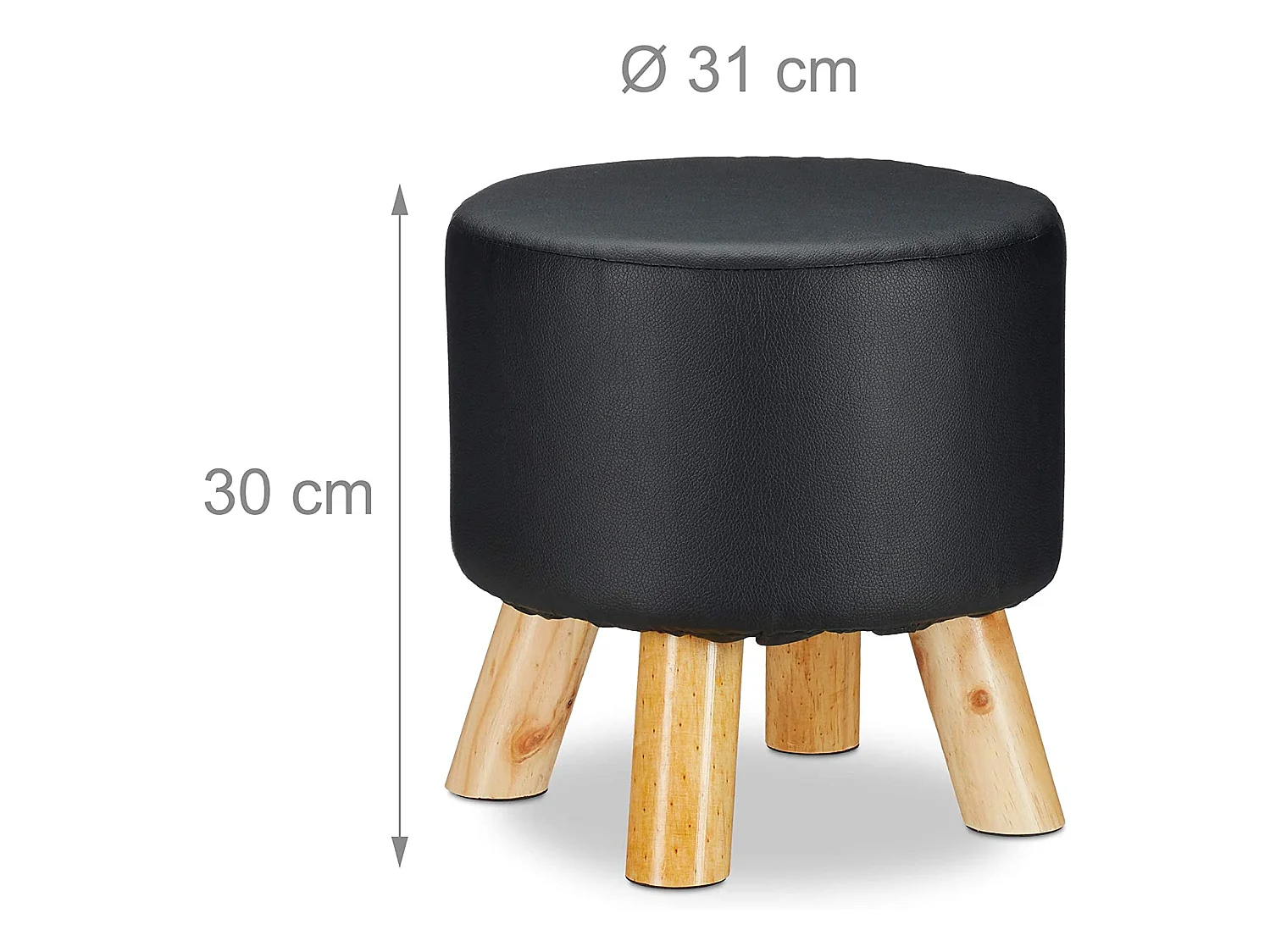 Sgabello rotondo con 4 gambe in legno e sintetico nero 13_0002818_2