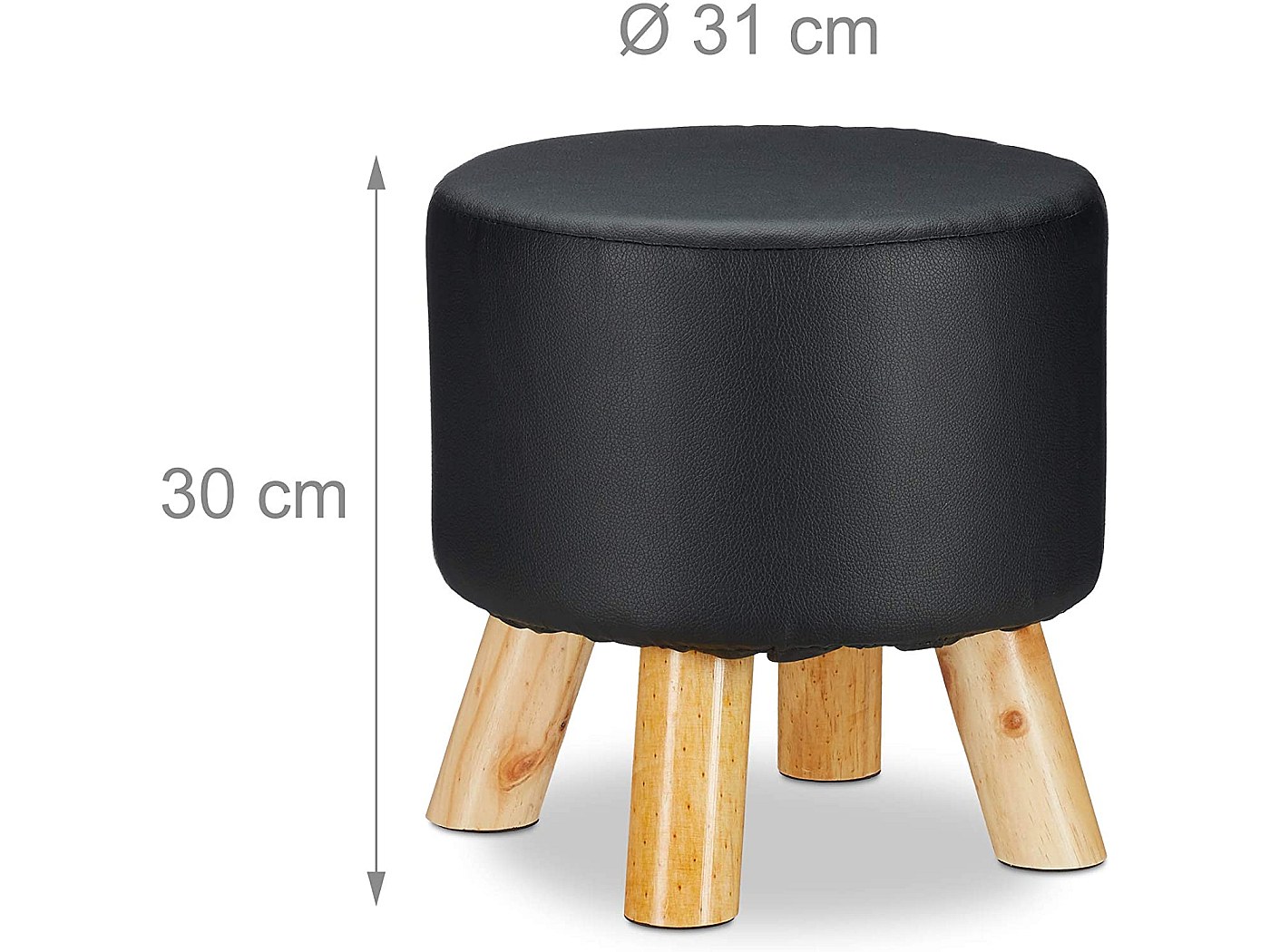 Sgabello Rotondo Relaxdays In Pelliccia Sintetica Bianca, Morbido, Con 4 Gambe In Legno Di Pino, Carico Max 80 Kg, H 31 Cm