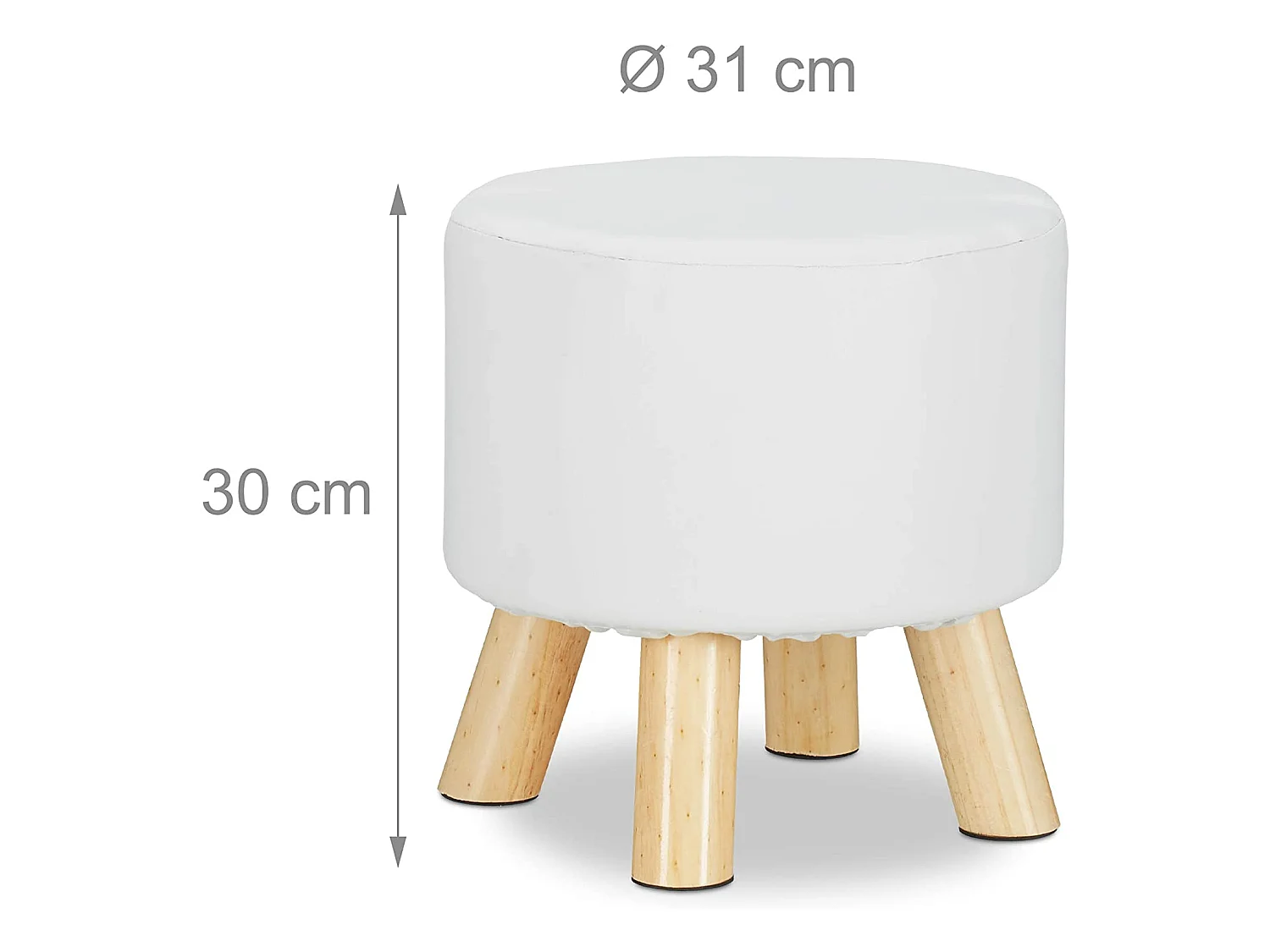 Banqueta redonda com 4 pés de madeira e sintético branco 13_0002818