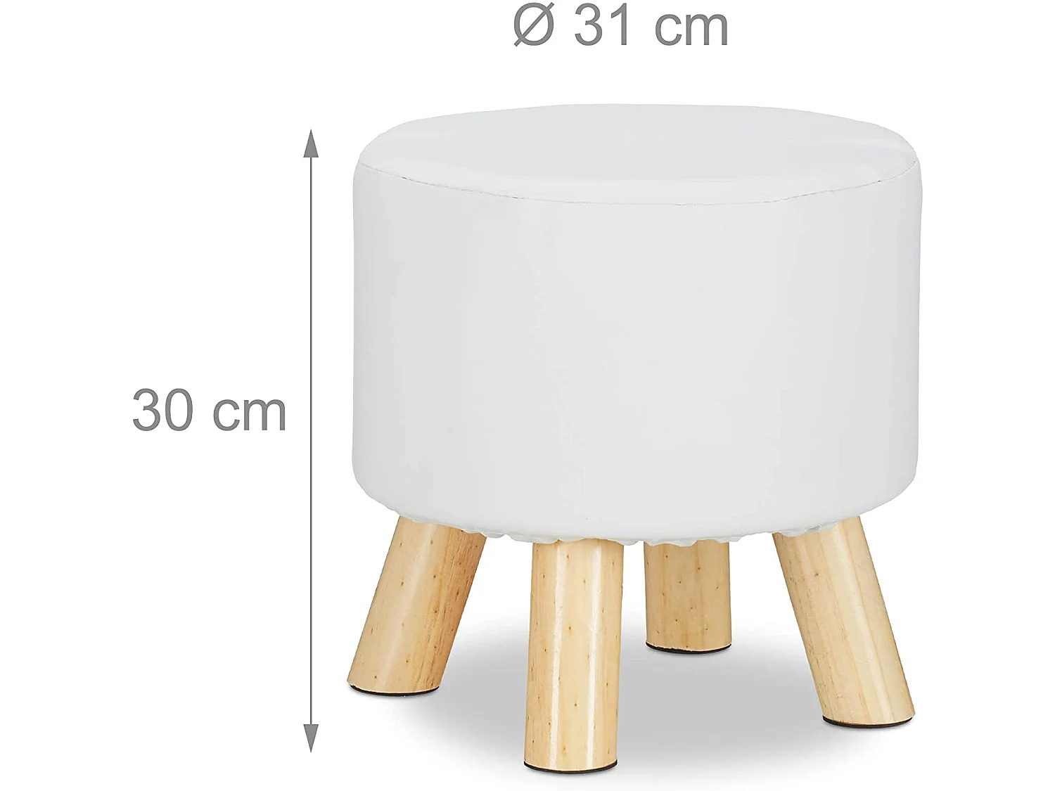 Taburete redondo con 4 patas de madera y sintético blanco 13_0002818