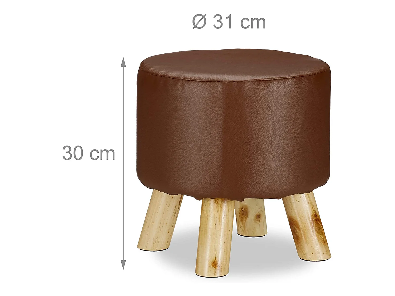Tabouret rond 4 pieds bois marron 31 x 31 x 30 cm 13_0002818_3
