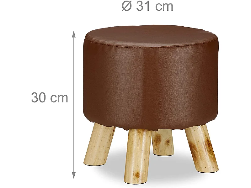 Sgabello rotondo con 4 gambe in legno e sintetico marrone 13_0002818_3