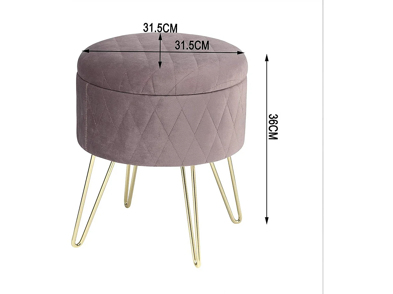 Taburete tapizado con almacenaje en terciopelo redondo rosa 19_0000222