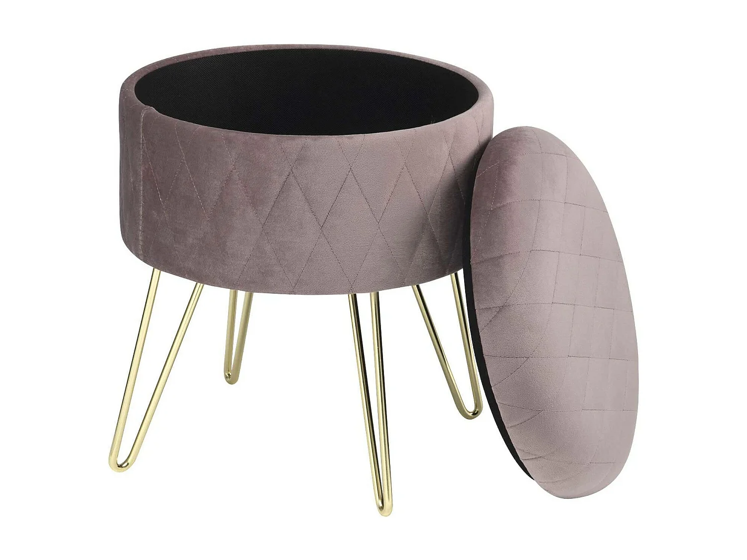 Taburete tapizado con almacenaje en terciopelo redondo rosa 19_0000222