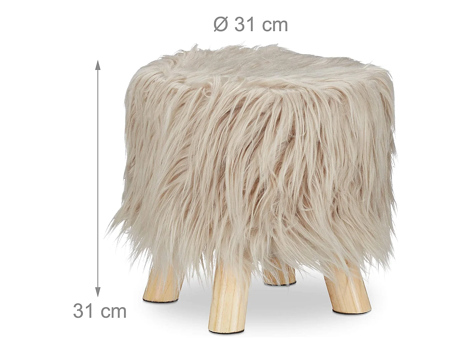 Tabouret fausse fourrure poils bois marron 31 x 31 x 31 cm 13_0002796_2