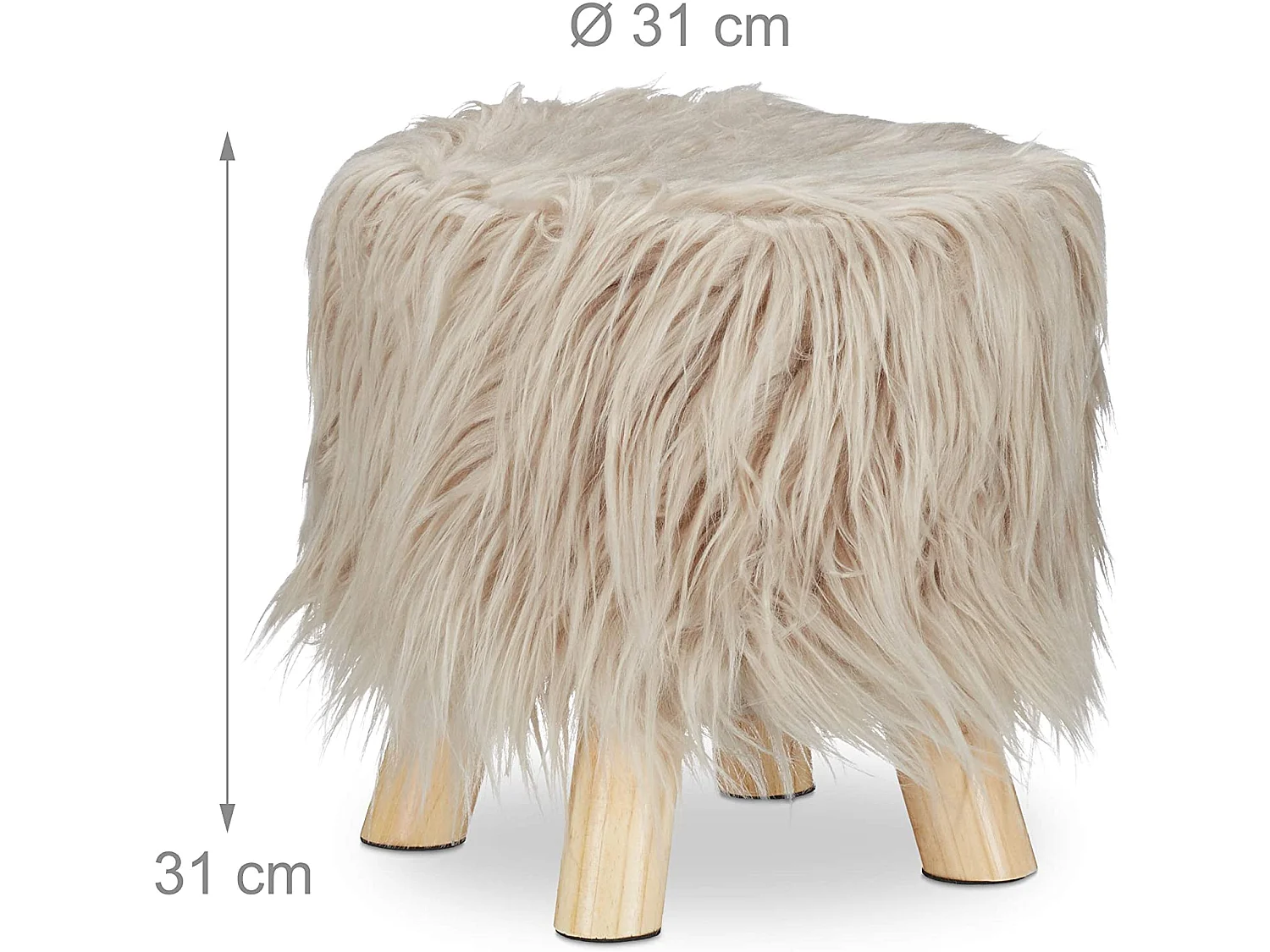 Tabouret fausse fourrure poils bois marron 31 x 31 x 31 cm 13_0002796_2