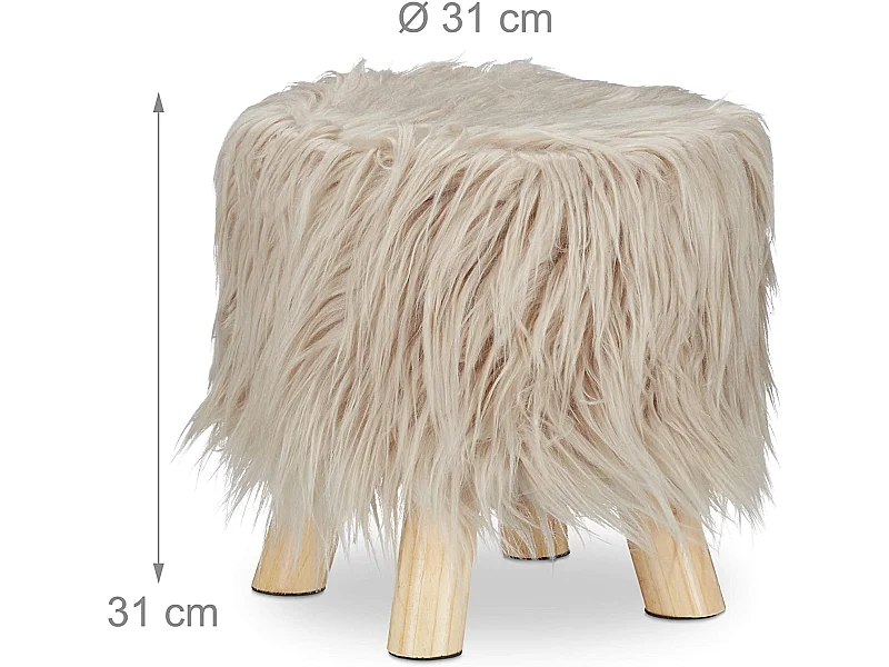 Taburete pelo pelo sintético puf 4 patas madera marrón 13_0002796_2
