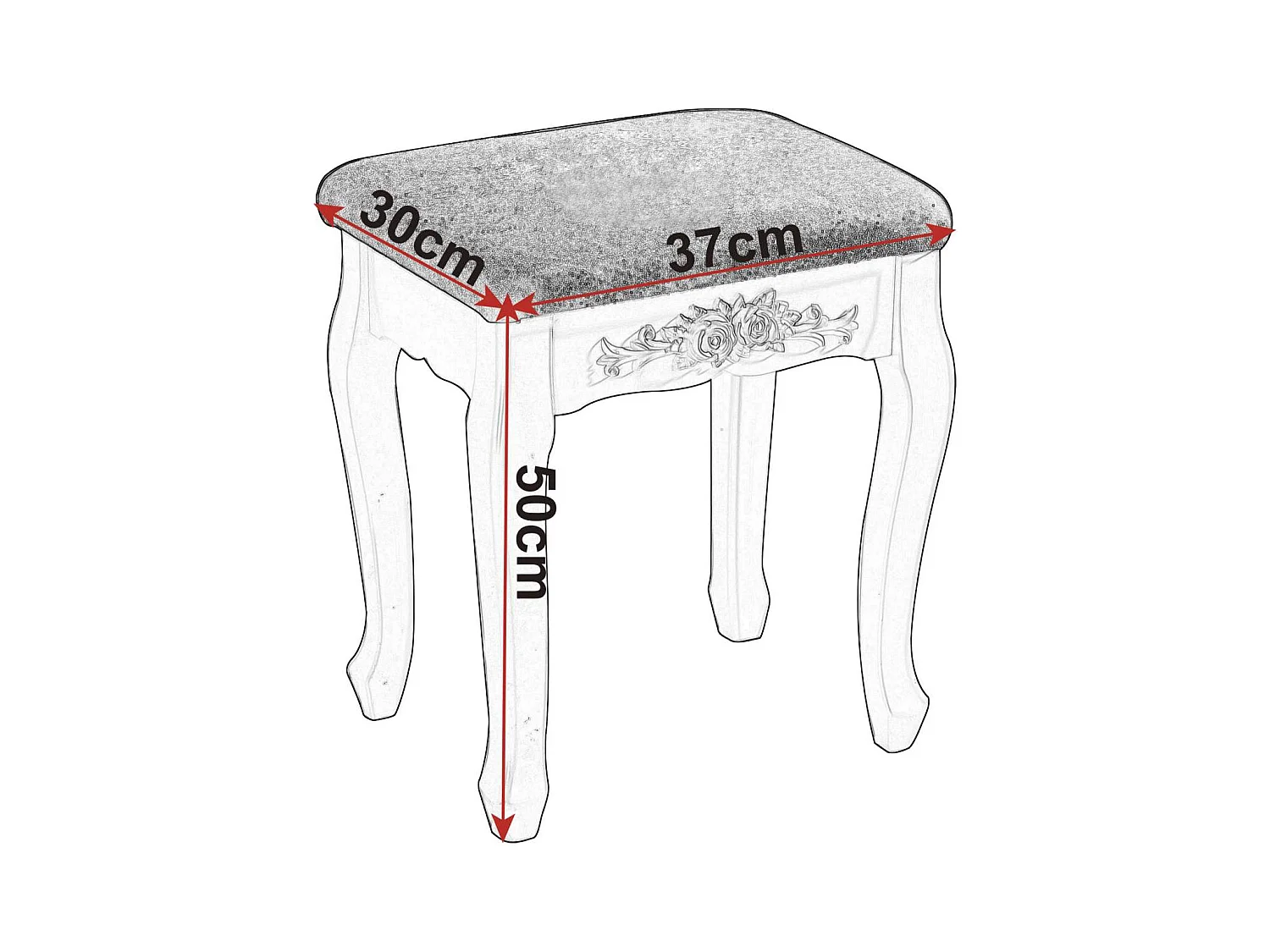 Tabouret de coiffeuse en effet bois blanche 37 x 30 x 50 cm 19_0000469