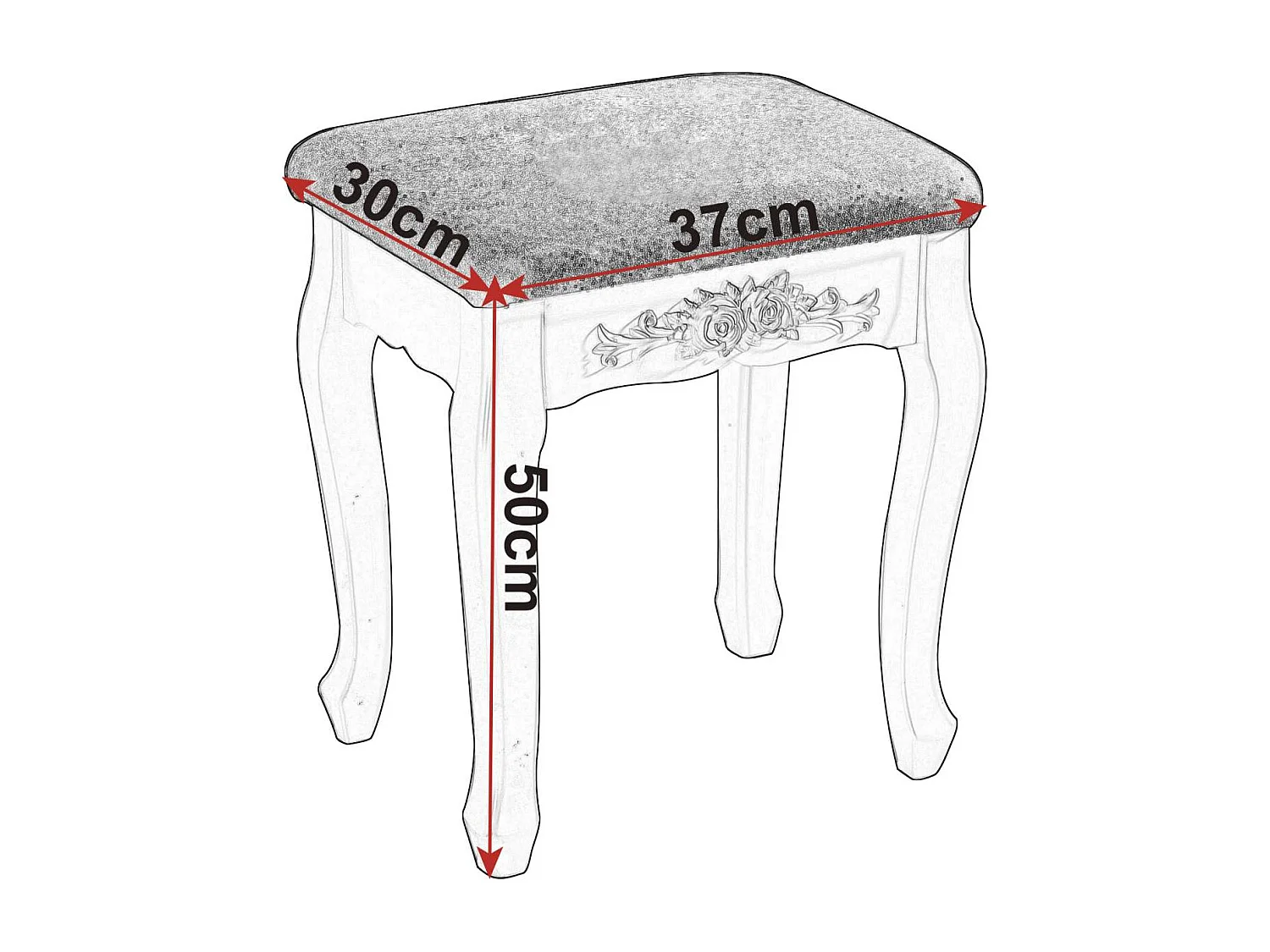 Taburete tocador de madera MDF blanco crema 19_0000469