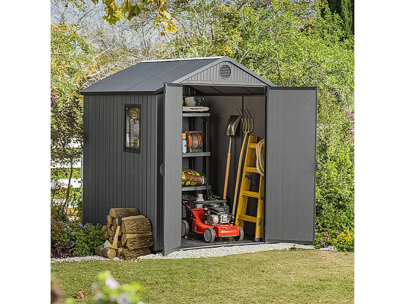 Abri jardin résine "Darwin 66" - 3m² - 199 x 182 x 221 cm - Gris