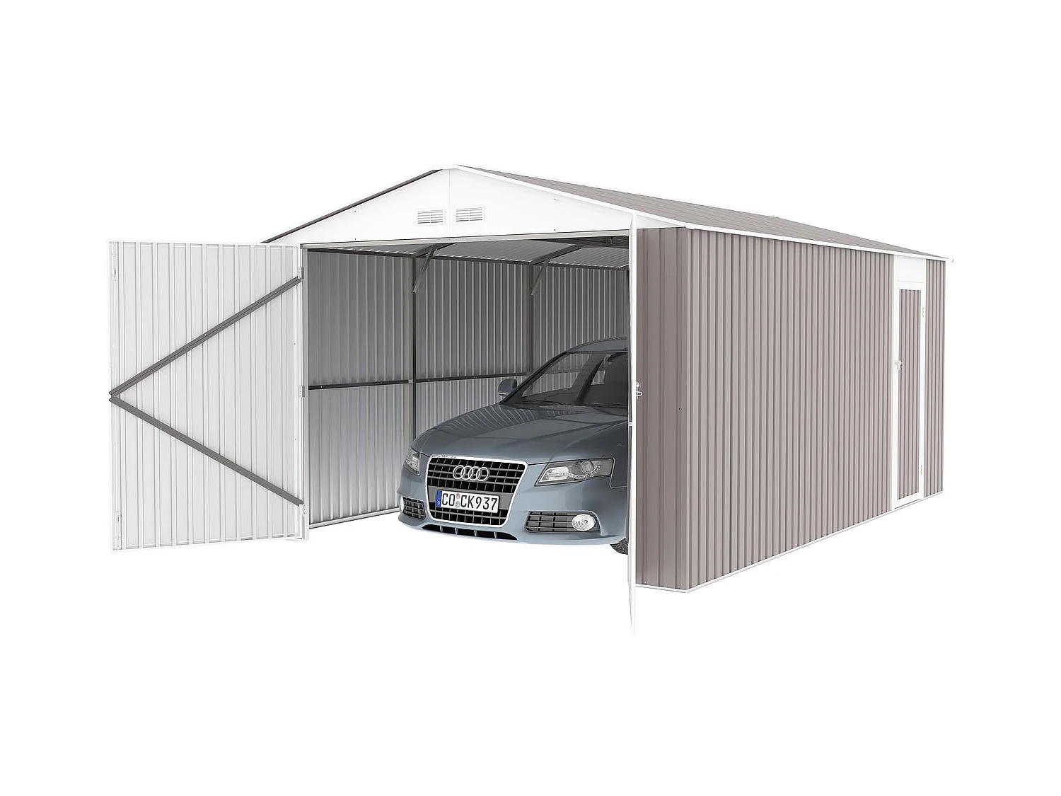 Garagem de metal "Nevada" com porta de batente - 15,36 m² para armazenamento ótimo