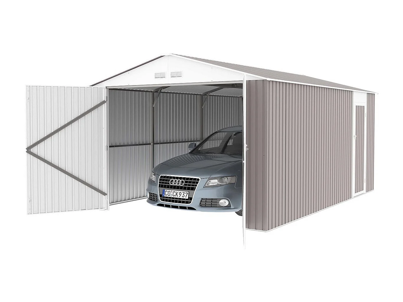 Garage métal "Nevada" avec porte battante - 15,36 m²