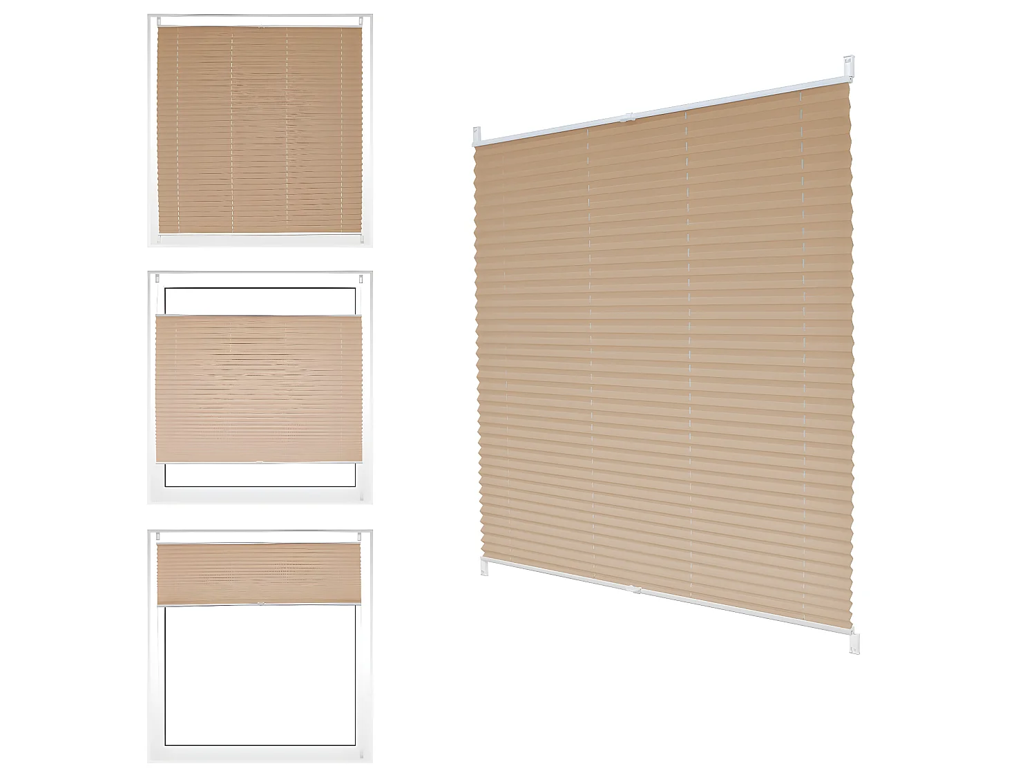 Stores Plissés 85 x 200 cm Crème Klemmfix sans perçage Blanc ECD Germany