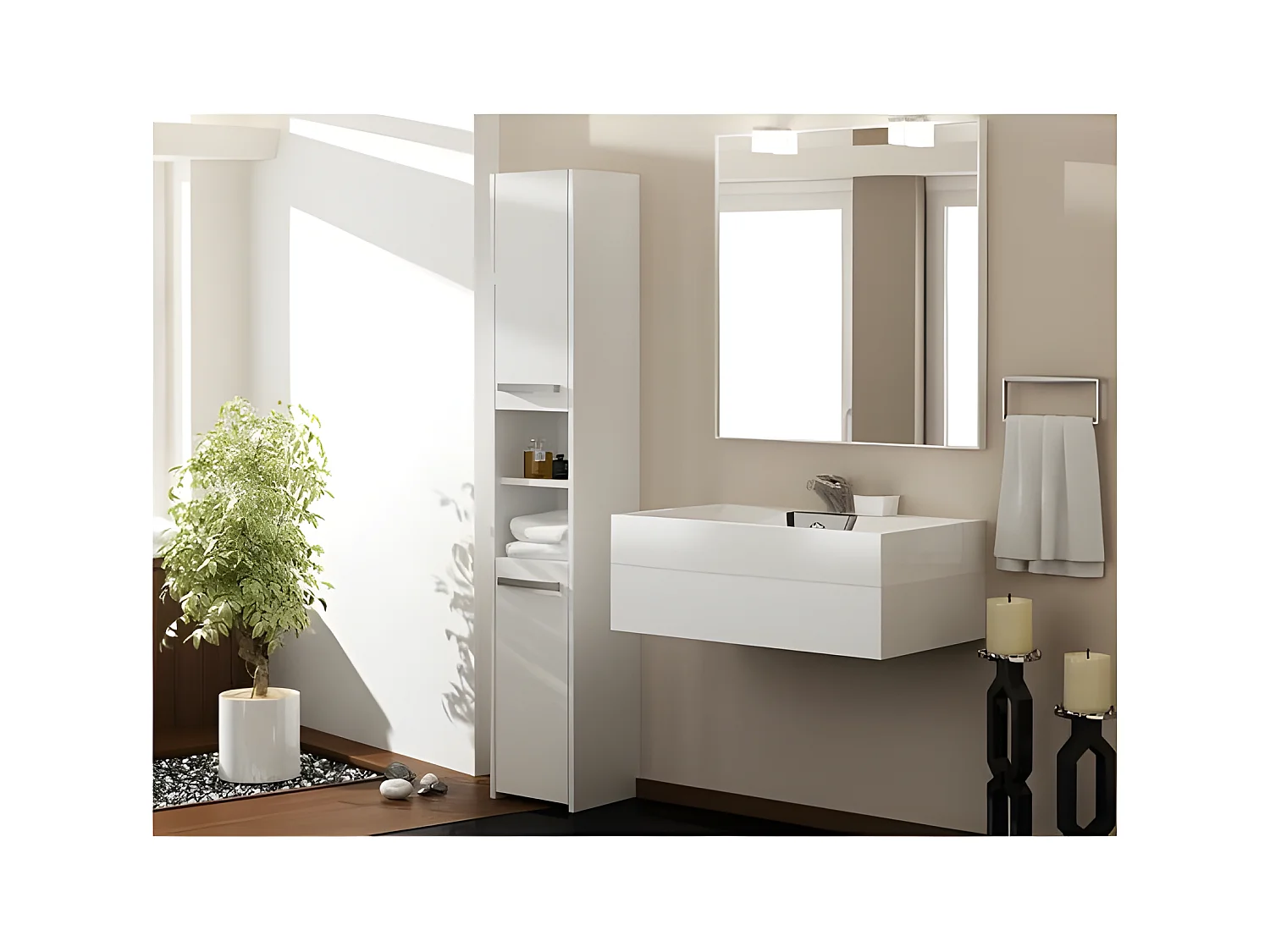 PISA - Mueble alto de baño - 30x30x170 cm - Mobiliario de baño - Almacenamiento de baño