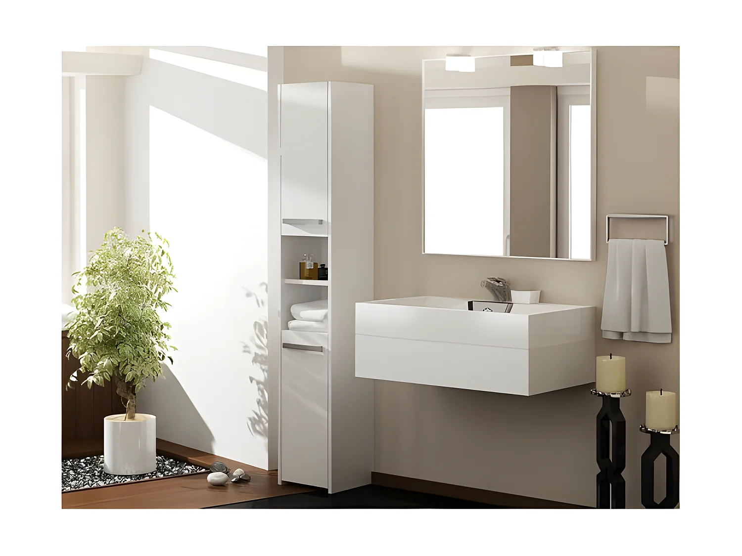 PISA | Colonne armoire salle de bain | 30x30x170 cm | Meuble salle de bain | Rangement salle de bain