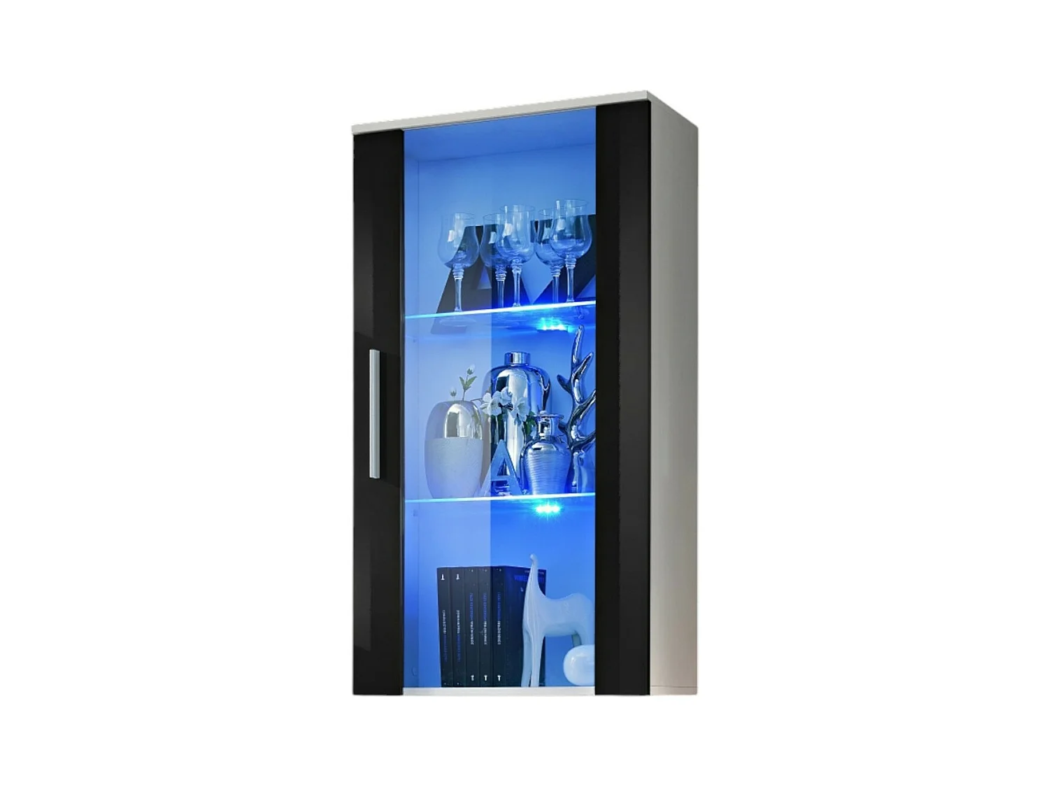 Vitrine LED Murale Design "Neo II" 110cm blanc et noir brillant avec système LED.