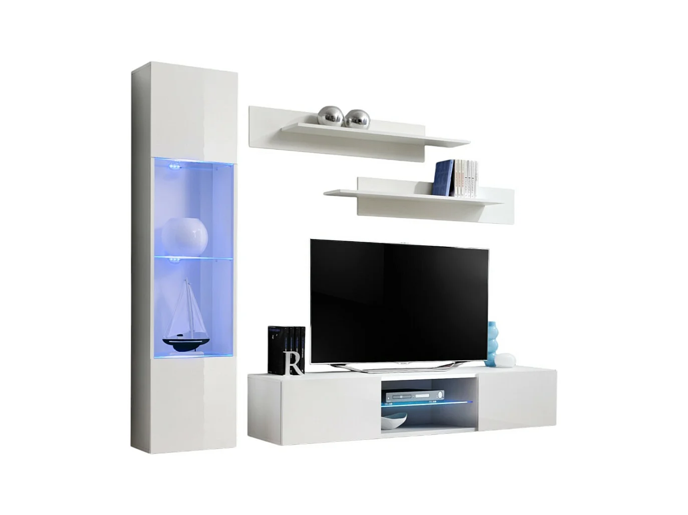 Mobile Porta TV FLY R3 con LED. Colore bianco. Mobile sospeso di design per il tuo soggiorno.