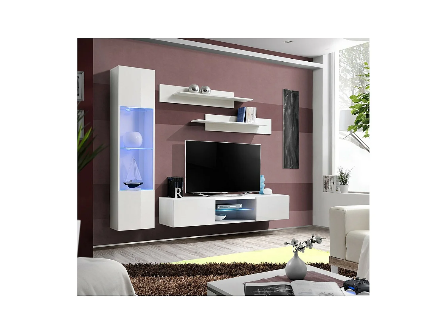 Mobile Porta TV FLY R3 con LED. Colore bianco. Mobile sospeso di design per il tuo soggiorno.