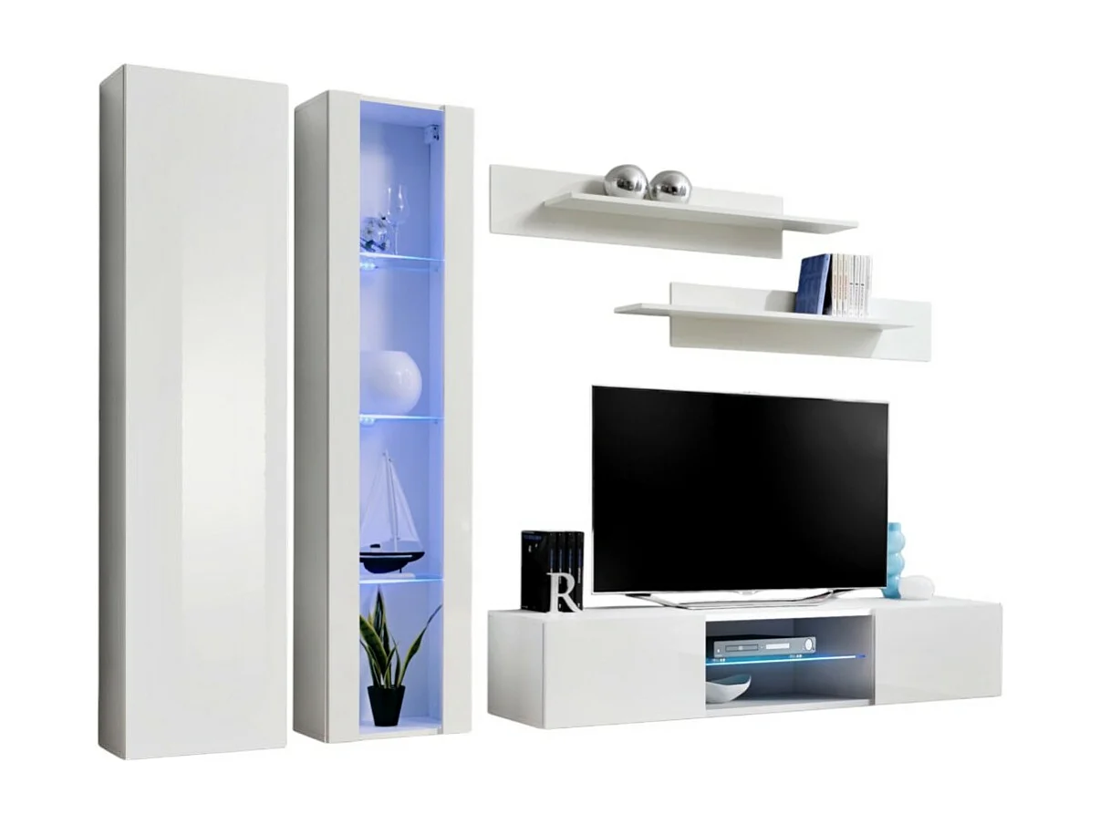 Mobile Porta TV FLY O4 con LED. Colore bianco. Mobile sospeso design per il tuo soggiorno.