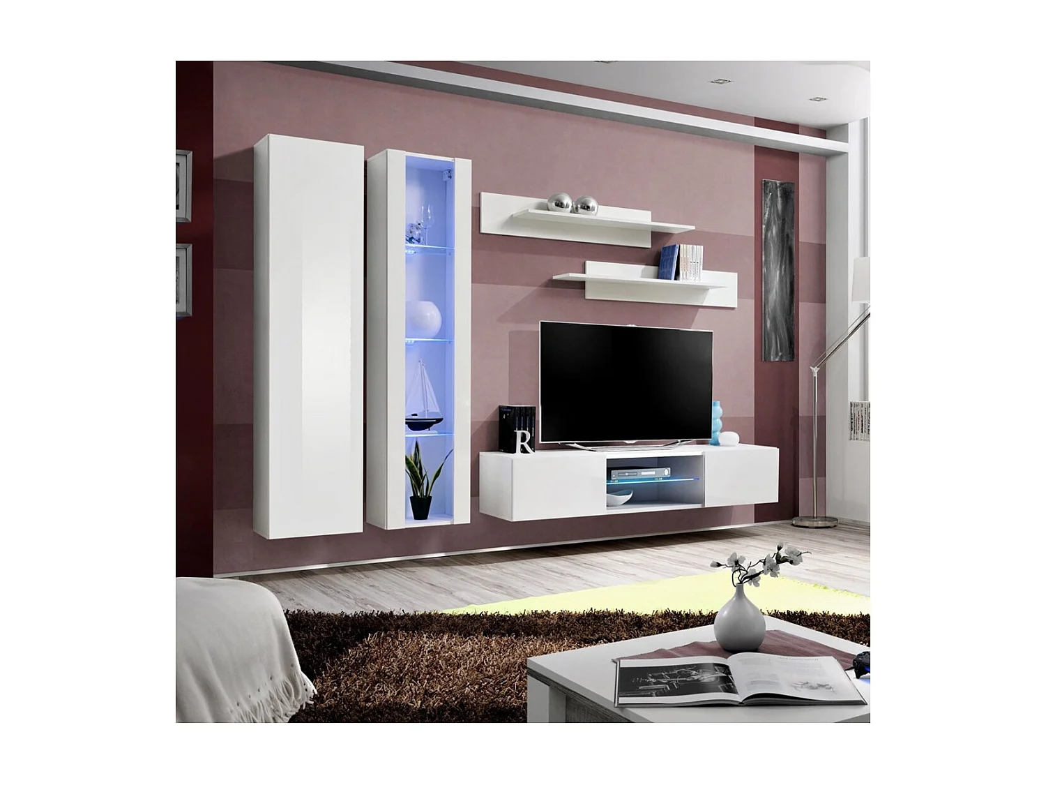 Mobile Porta TV FLY O4 con LED. Colore bianco. Mobile sospeso design per il tuo soggiorno.