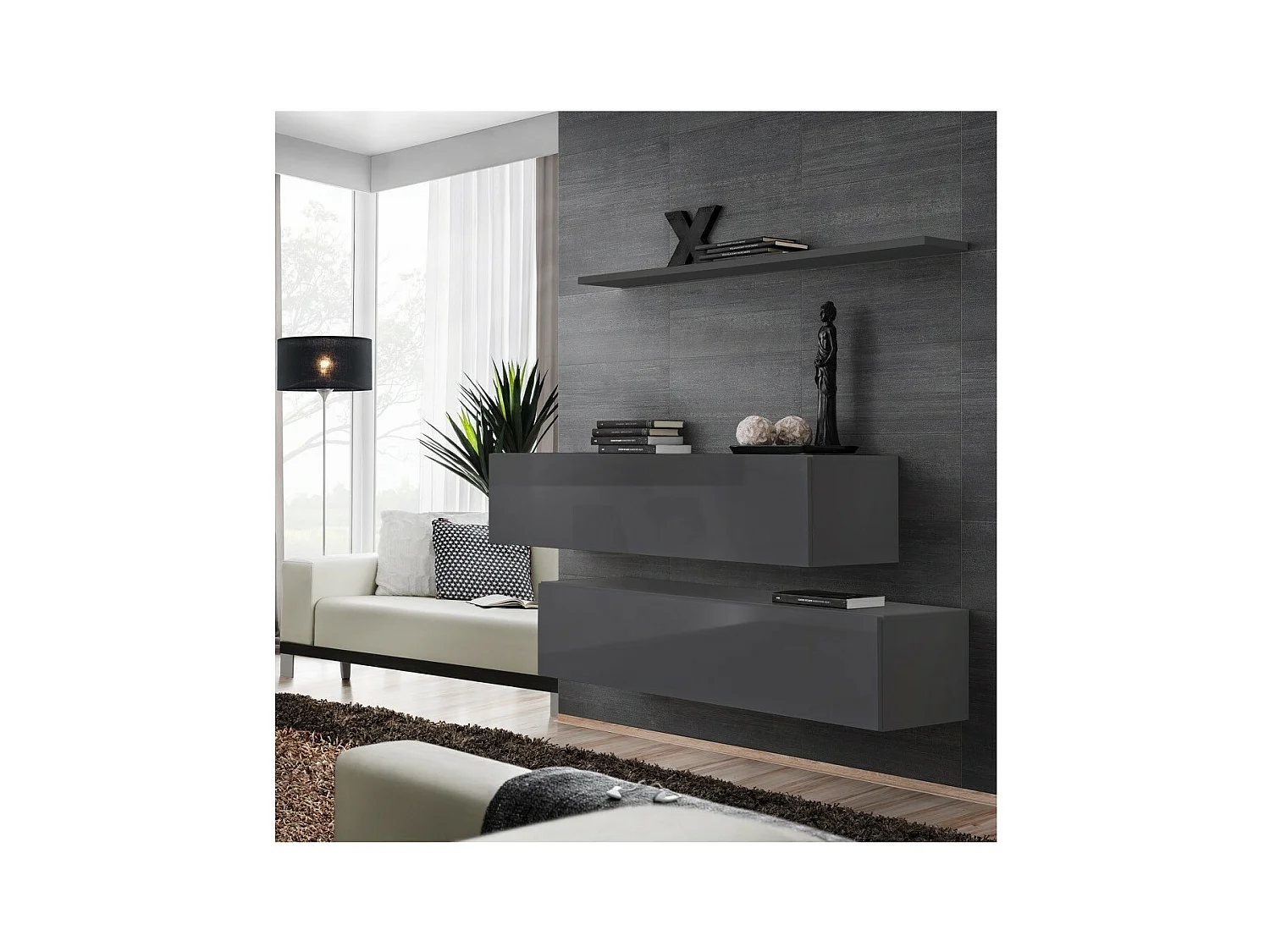 Woonkamer meubelset SWITCH SBII design, in glanzend grijs kleur.