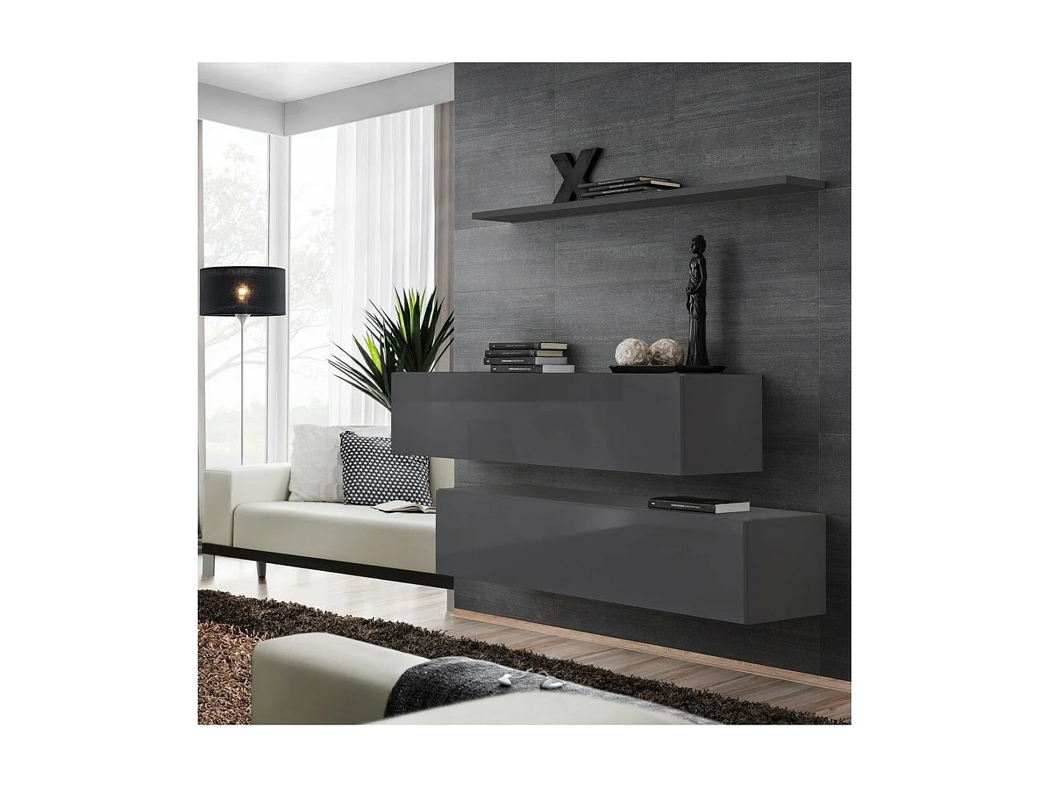 Woonkamer meubelset SWITCH SBII design, in glanzend grijs kleur.
