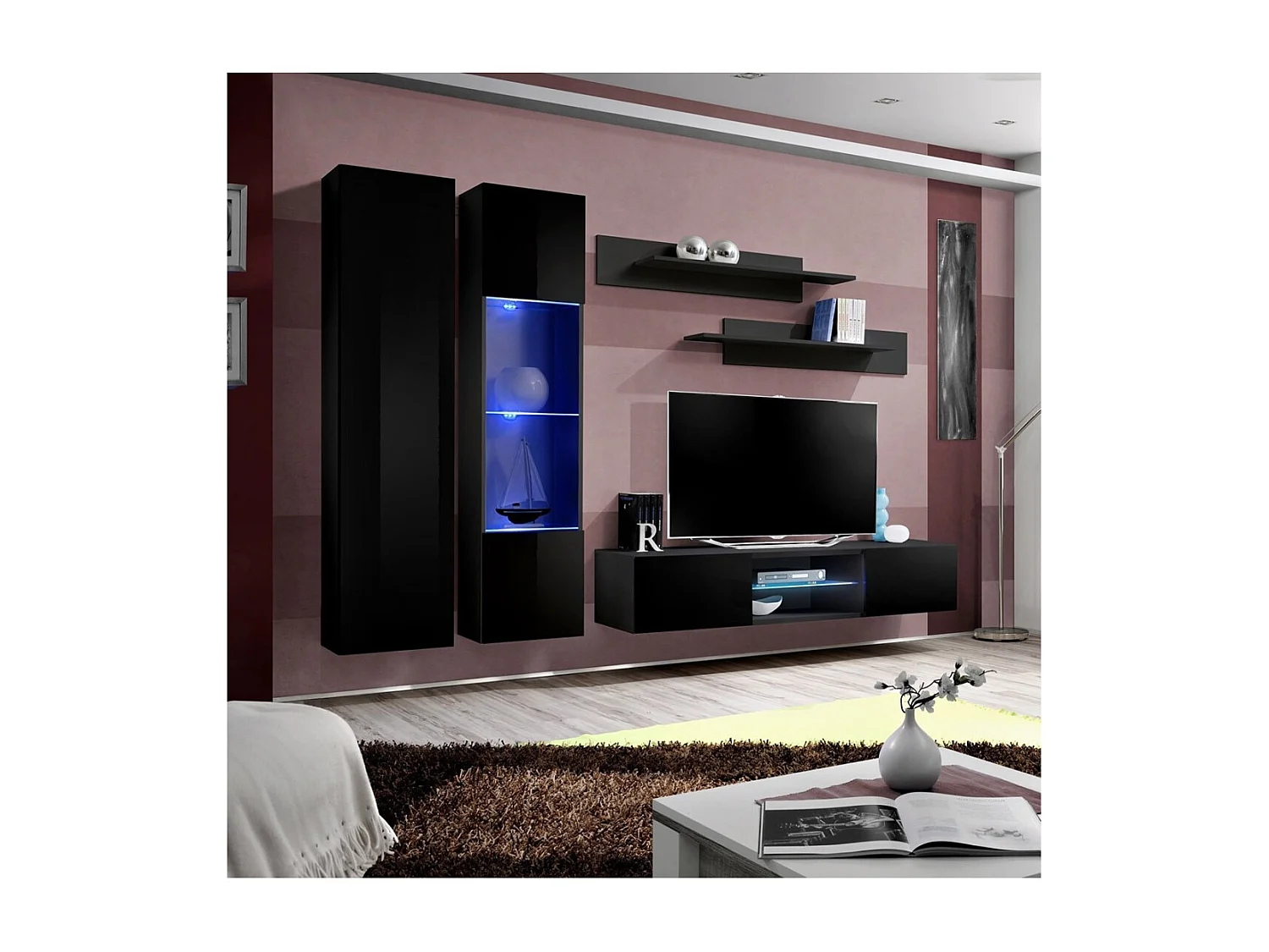 Mobile Porta TV FLY O4 – LED – Bianco e Nero – Mobile sospeso design – Salotto moderno
