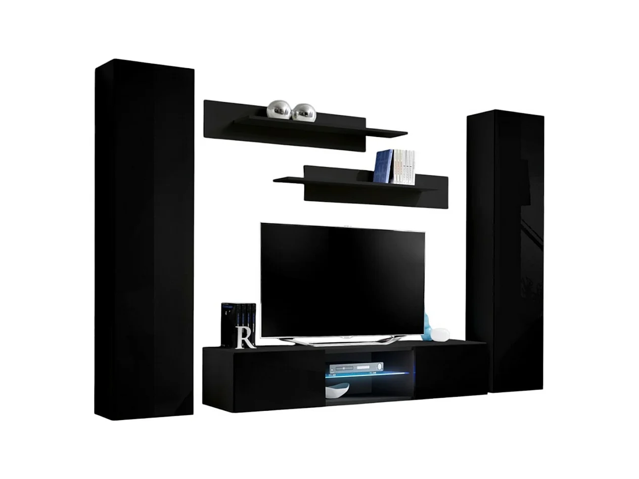 Mobile Porta TV FLY O1 con LED - Nero - Mobile sospeso di design per il tuo soggiorno