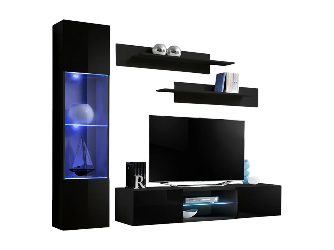 TV-meubelset FLY R3 - Zwart - Ingebouwde LED - Zwevend design