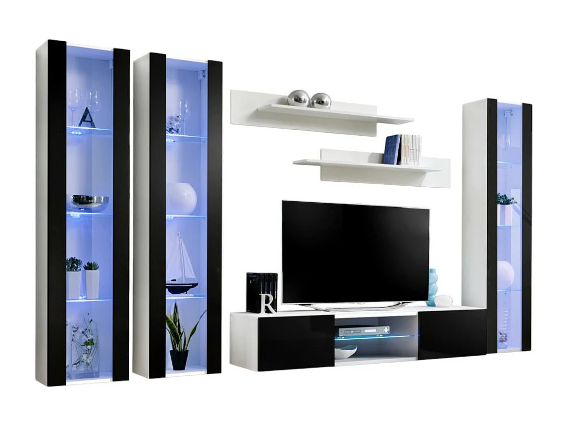 TV Meubel Set FLY P2 – LED – Wit en Zwart – Zwevende Design Meubels – Moderne Woonkamer