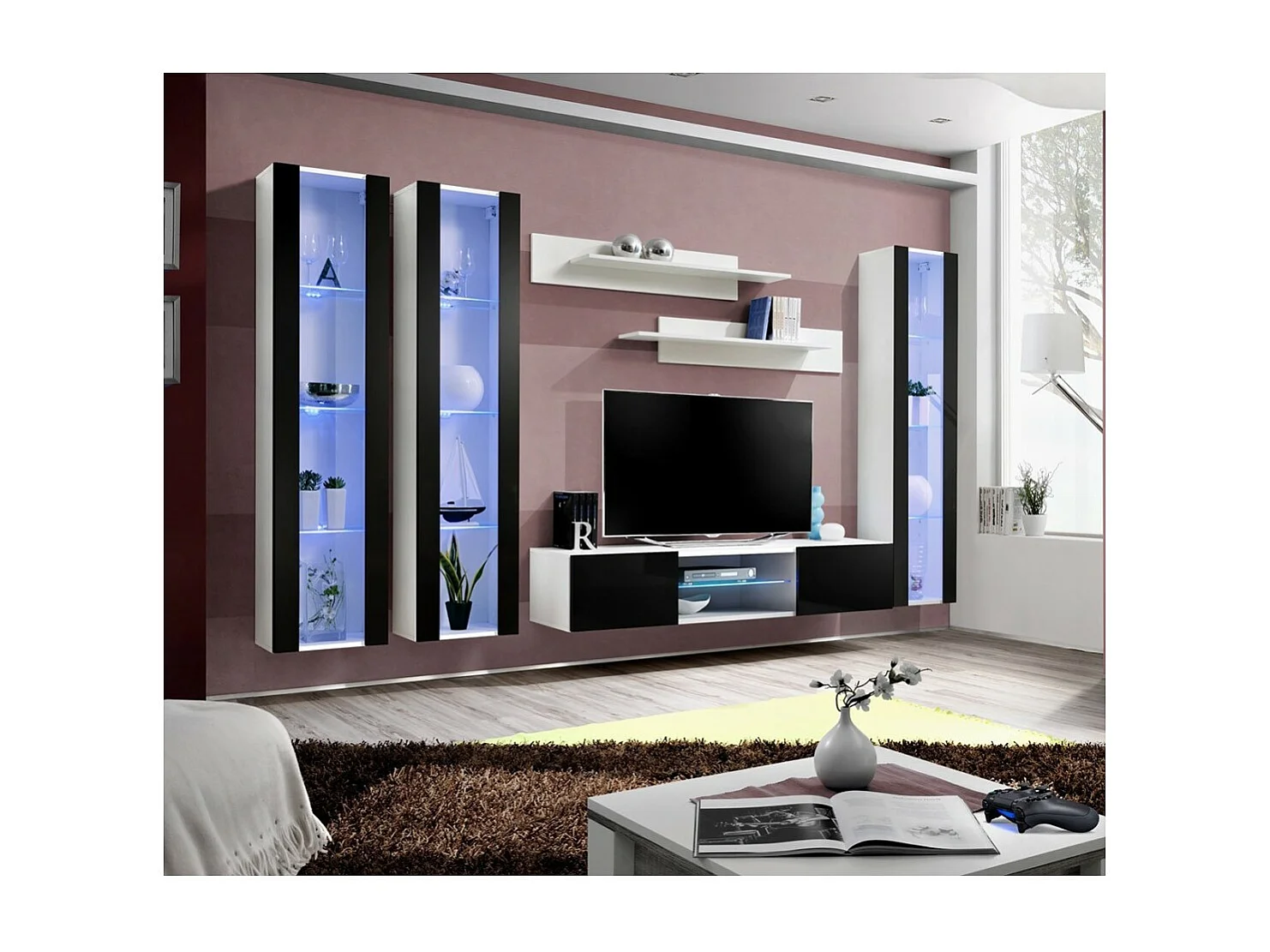 TV Meubel Set FLY P2 – LED – Wit en Zwart – Zwevende Design Meubels – Moderne Woonkamer