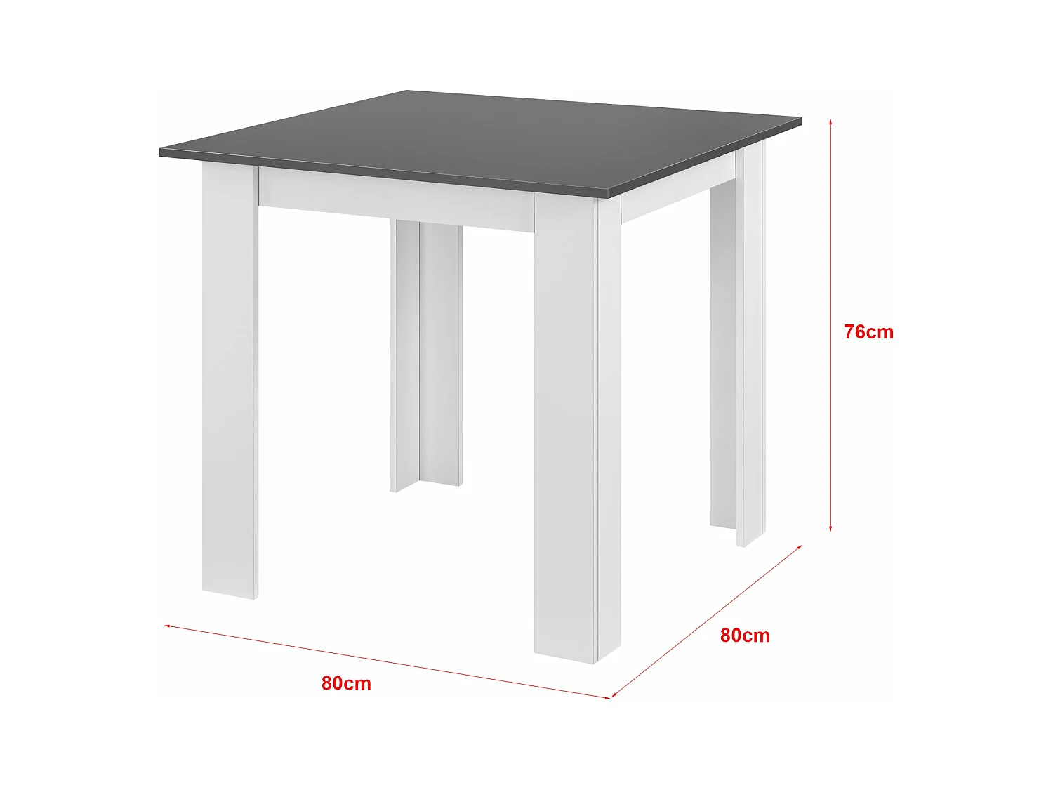 Mesa cuadrada para 4 personas comedor cocina salón 80 cm blanco gris 03_0006233