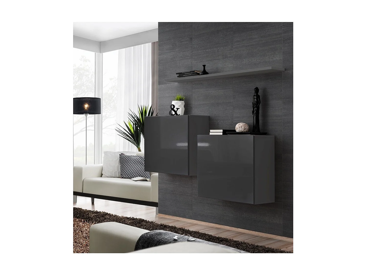 Woonkamermeubelset SWITCH SBI design, in glanzend grijze kleur.