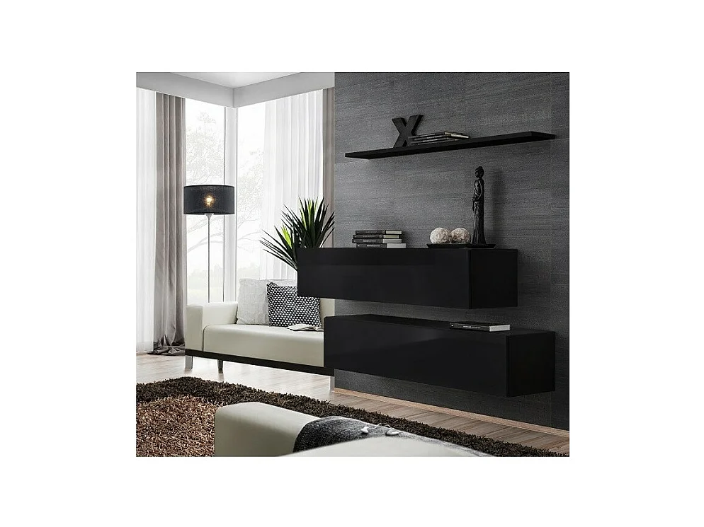 Woonkamerset SWITCH SBII - Glanzend zwart - Design tv-meubel en wandrek