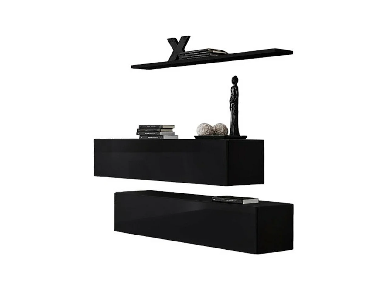 Ensemble meubles salon SWITCH SBII – Noir brillant – Meuble TV et étagère murale design