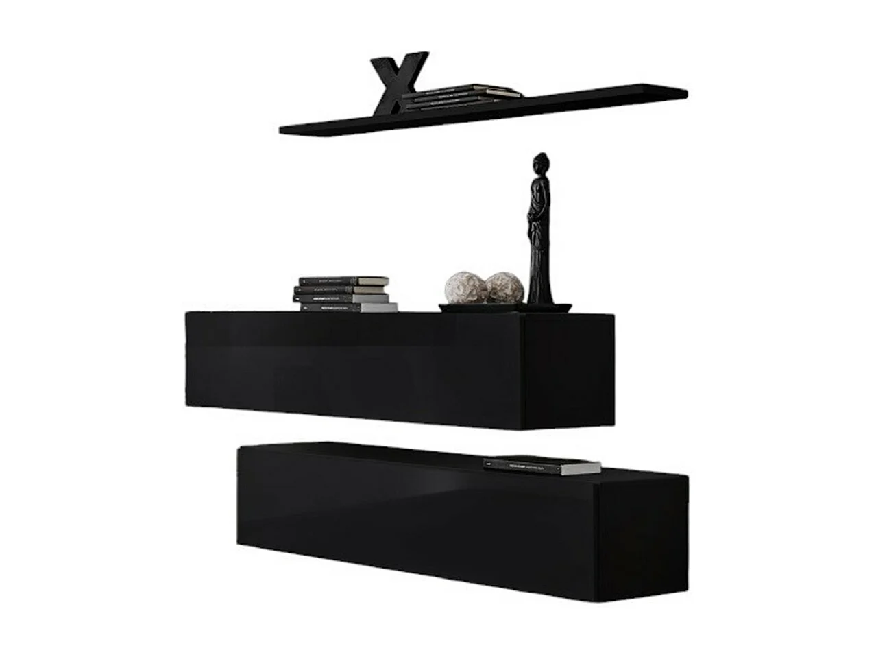 Woonkamerset SWITCH SBII - Glanzend zwart - Design tv-meubel en wandrek