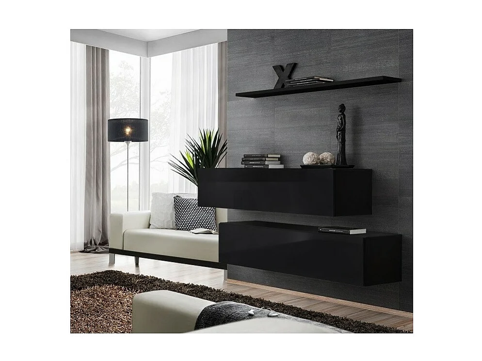 Woonkamerset SWITCH SBII - Glanzend zwart - Design tv-meubel en wandrek