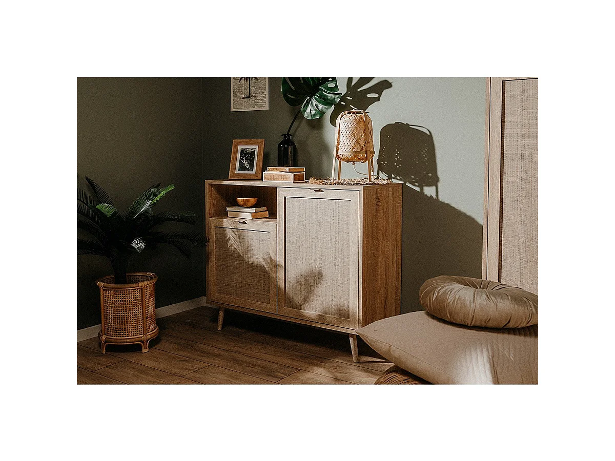 Beistellschrank Bali 01A Sonoma-Eiche und Raffia-Druck