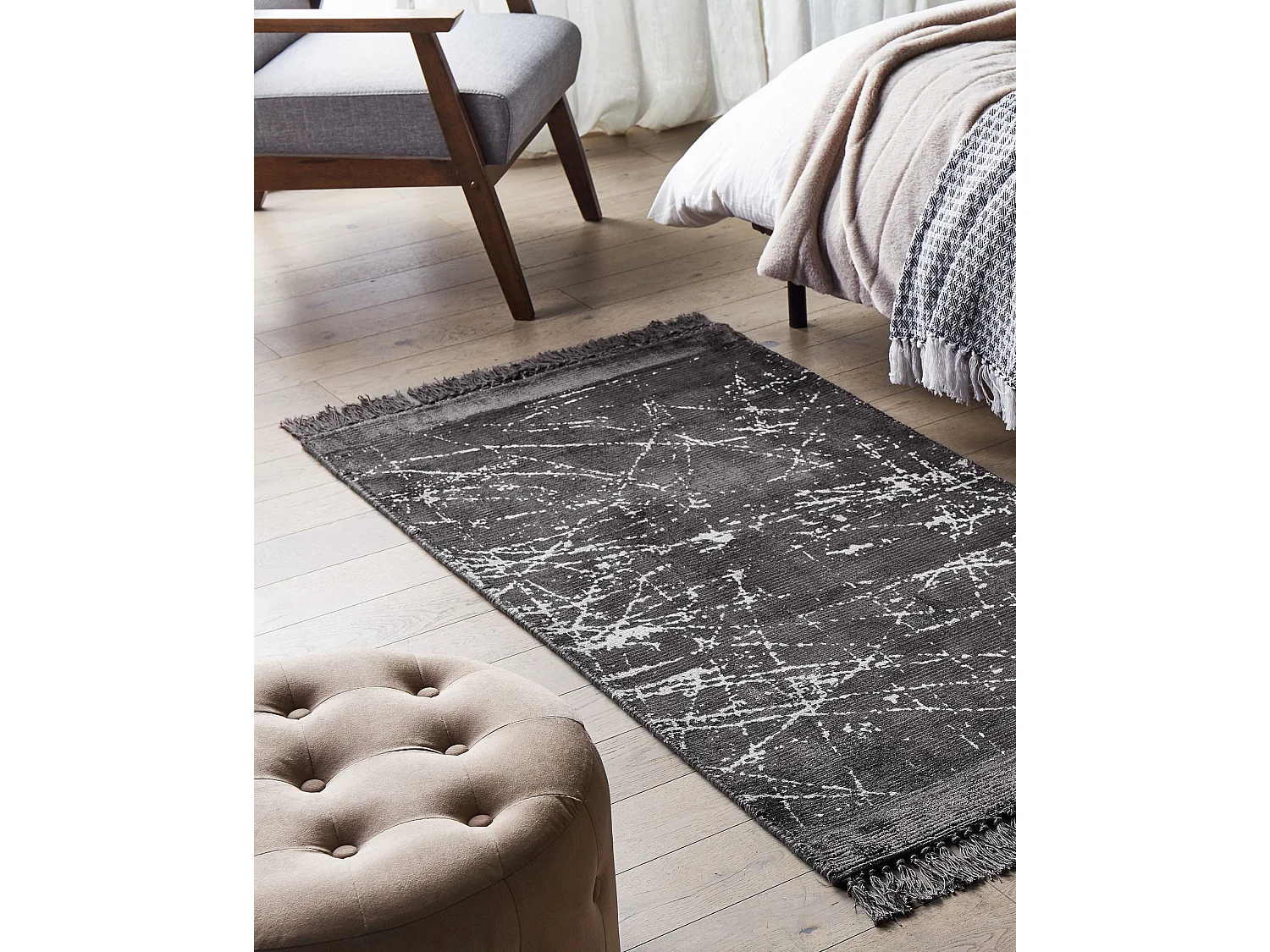Tapis HANLI Gris foncé 80 x 150 cm Soie artificielle