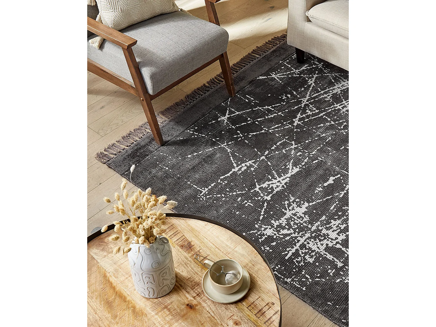 Tapis HANLI Gris foncé 160 x 230 cm Soie artificielle